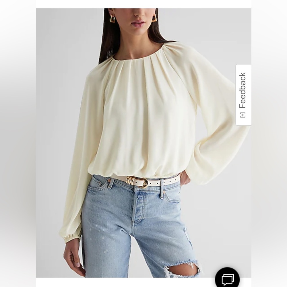 Express Gathered Neck Balloon Sleeve Top